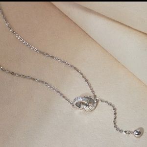 Couple Tassel, Interlock Rings 925 Silver Necklace